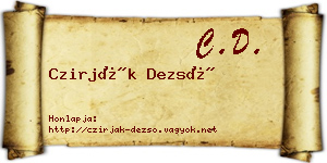Czirják Dezső névjegykártya